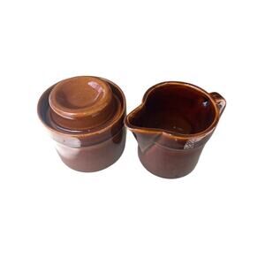 Vtg Pfaltzgraff Butterscotch Compatibles Stoneware Sugar Bowl & Creamer Set USA